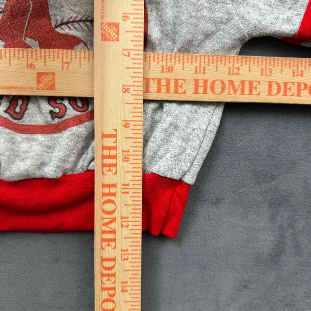 Vintage Boston Red Sox Youth Hoodie Gray Red Raglan Striped Sleeve Sweatshirt